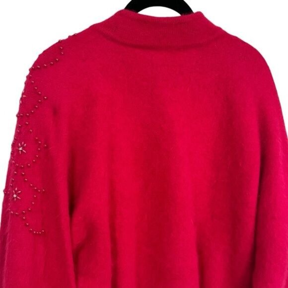 Vintage Sia Bellini Pink Floral Beaded Rabbit Hair Wool Blend Cardigan Luxury M - Picture 7 of 11